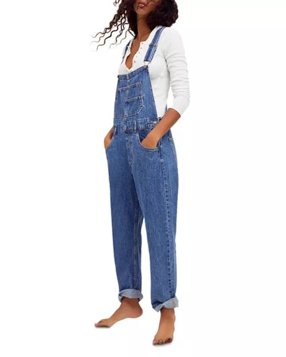 Free People We The Free Ziggy Straight Leg Denim Overalls Blue Size XS